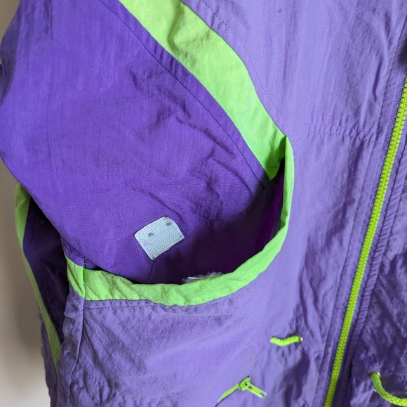 Vintage 90s InSport for Women Purple Neon Green Windbreaker Jacket Medium Hood - Picture 6 of 16